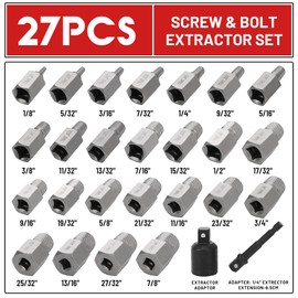 UYECOVE 27Pcs Screw Extractor Set Hex Head Multi-Spline Easy Out Bolt Extractor Set 3/8 Inch Drive, Stripped Bolt Remover, Bolt Extractor Kit for Removing Broken Rusted Bolts Studs Nuts Socket Screws