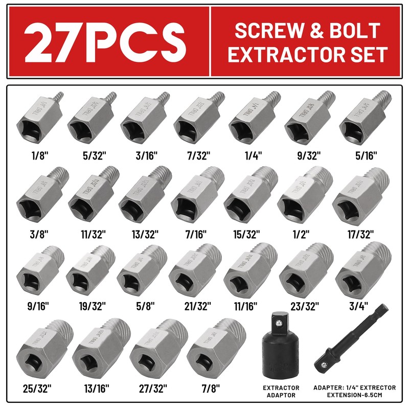 UYECOVE 27Pcs Screw Extractor Set Hex Head Multi-Spline Easy Out