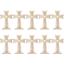 HOMSFOU Desk Top Decor 10pcs Wooden Cross Tabletop Standing Wood Cross Rustic Wood Catholic Crucifix Cross Spiritual Art Church Altar for Church Prayer Home Decoration Table Decor