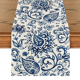 Artoid Mode Beige Floral Paisley Table Runner, Seasonal Spring Kitchen Dining Table Decoration for Home Party Decor 13x72 Inch