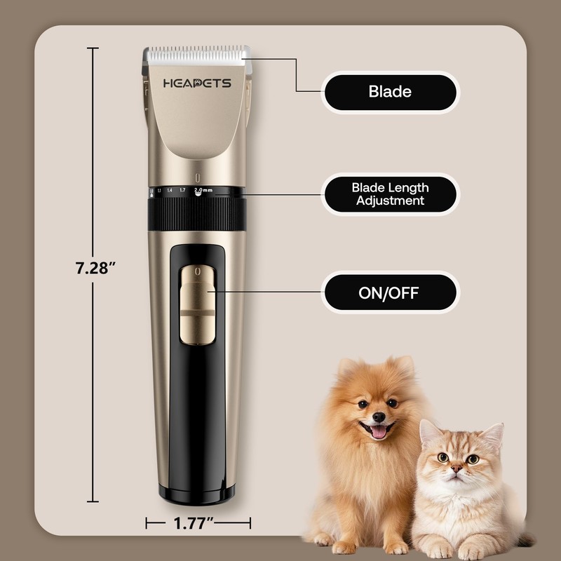 HEAPETS Dog Grooming Clippers, Low Noise, Electric Quiet, Adjustable Clipper
