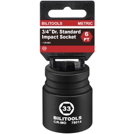 BILITOOLS 33mm Socket 3/4" Drive Standard Impact Socket, Metric 6-Point Axle Nut Socket, CR-MO, for Trucks, Semi-Trucks, Other Large Vehicles. Fit 3/4-inch Drive Impact Wrenches for High-Torque Work