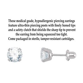 Hypoallergenic Titanium 4mm Crystal Bezel Set Piercing Earrings- Earrings Set Hypoallergenic for Women Men - Sterile Hypoallergenic Earrings For Sensitive Ears (3mm Stainless Steel CZ)