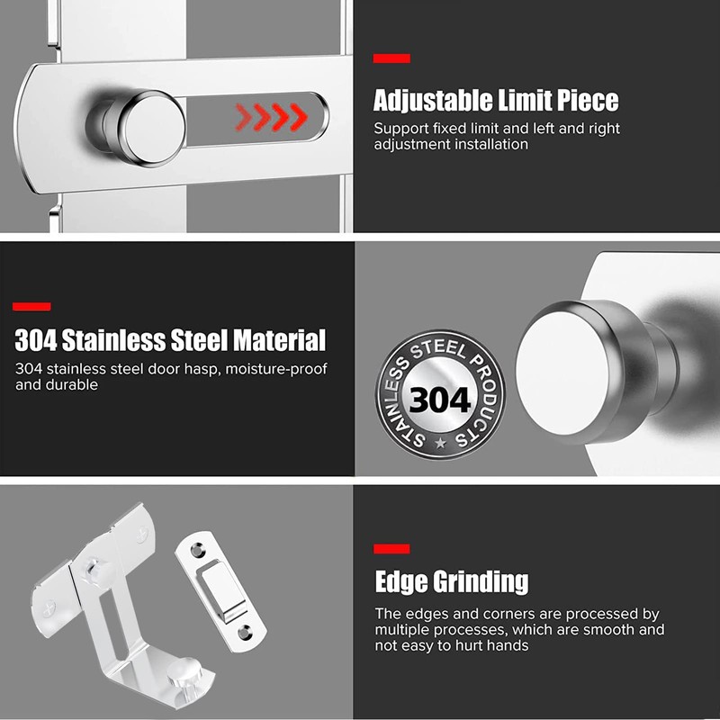 90 Degree Flip Barn Door Lock Pocket Bi-Fold Bathroom Lock