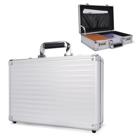 BAGAKE Locking Briefcase, Metal Brief case with Dual Combination, Aluminum for Secure Document Storage, Portable File Organizer Case for Cash, Passport, Office, Travel and Business Use, Silver