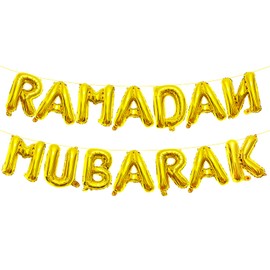 16 Inches RAMADAN MUBARAK Letter Balloons Banner - Mylar Foil Balloons Decorations for Ramadan Celebrations, Eid Mubarak Party Supplies, and Islamic Festive Gatherings (Gold)