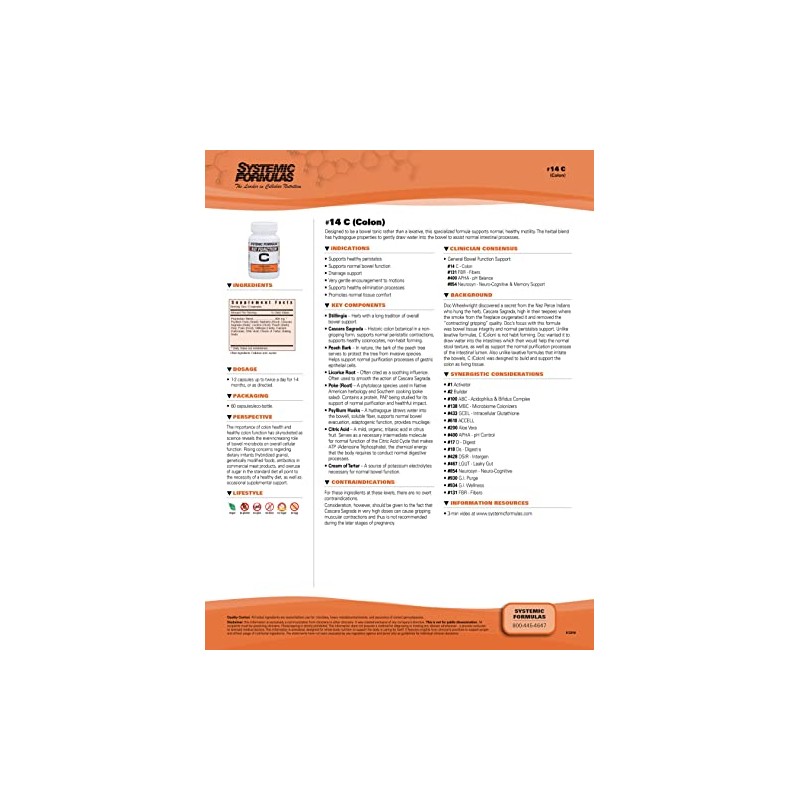 Systemic Formulas Bio Function C Colon - #14, 60 Capsules.
