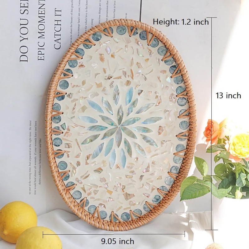 13 Inch Decor Tray for Coffee Table Mother of Pearl