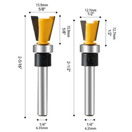 Yueqing Zhongji Dovetail Router Bits 2 Pieces with Bearing ,1/4 Inch Shank ,Cutting Dia in 1/2" 5/8",Dovetail Joint Router Bit Set for Making Boxes Drawers Chests