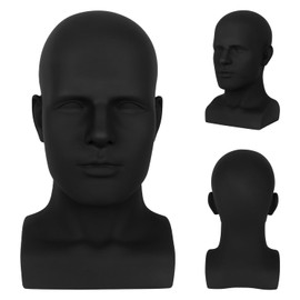 Male Mannequin Head with Stand – Realistic Wig Display Model for Hats, Scarves, Glasses & Hair Styling – Durable Male Head Display for Salon, Store or Home Decor (Black)