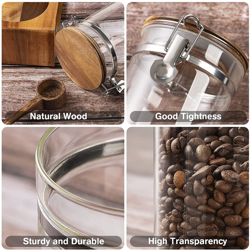 Yangbaga Glass Coffee Container with Wooden Shelf,2×45OZ Coffee and Sugar
