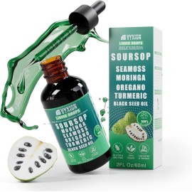 Soursop Graviola Liquid Drops Supplement with Sea Moss Moringa Turmeric Black...