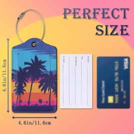 2 Pack Luggage Tags for Suitcases,Sunset Palm Tree Luggage Tag,Leather Stainless Steel Loop Label Tag for Women Men Girls Travel Bag Suitcase