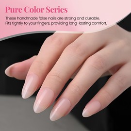 Light Natural Nude Press on Nails Almond Short, Glossy Short Almond Fake Nails Kit for Women, Soft Gel Press On Nail with Nail Glue, 15 Sizes 30Pcs Reusable Stick on Acrylic Fake Nail Manicure Set