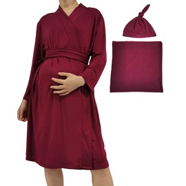 SUFEINI Mom and Baby Matching Robe and Swaddle, Maternity Nursing Labor and Delivery Gown for Hospital, Women Sleepwear Bathrobe (C03 Robe+swaddle, 2XL)