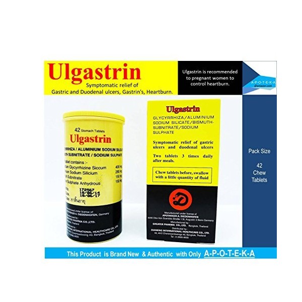 Natural Herbal Gastro Clam Relief Tablets (Ulgastrin 1 X 42 Tabs Bottle) Effective to Symptomatic Relief of Gastric and Duodenal Ulcers, Gastrins and Heartburn.