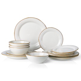 AmorArc Ceramic Dinnerware Sets,Handmade Reactive Glaze Plates and Bowls Sets,Highly Chip and Crack Resistant | Dishwasher & Microwave Safe Dishes Set,Service for 4 (12pc)