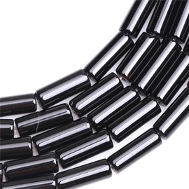 HAAMIIQII 28pcs 4x13mm Natural Black Onyx Beads Column Cylinder Tube Loose Gemstone Beads for Jewelry Making DIY Bracelet Necklace