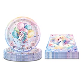 Unicorn Balloons Party Plates and Napkins for 24 Guests 64 Pcs Unicorn Balloons Party Supplies Disposable Tableware Set Unicorn Balloons Paper Plates Napkins for Unicorn Balloons Theme Birthday Party