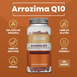 Arrozima Q10 - Levadura de Arroz Rojo - Coenzima Q10-60 Cápsulas de 650 mg c/u - Suplemento Alimenticio - Libre de Gluten y Aditivos - Flow Supplements