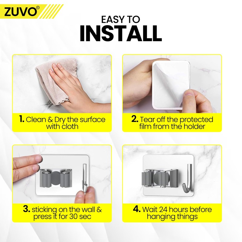Broom Holder Wall Mounted, 4-Pack – Stainless Steel Mop and