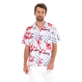 Matchable Family Hawaiian Luau Shirts, Misty Lotus White, Men, Large