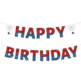 Spider Birthday Birthday Banner, Pre-Strung Spider Theme Happy Birthday Decorations Sign Cartoon Movie Hanging Bunting Garland for Boys Kids Birthday Party Baby Shower Decor Supplies