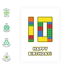 Central 23 Boys Birthday Cards 10 Year Old - 10 Building Block - Tenth Bday Gifts For Grandson Nephew - Building Block - Happy 10th Birthday Cards For Kids - Comes With Sticker
