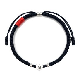 LAMIBEE Initial Letter Bracelet, Protection and Lucky String Bracelet, Black Red Bracelet with Inspirational Card, Heart Link Bracelet for Men, Women, Friendship (Letter M)