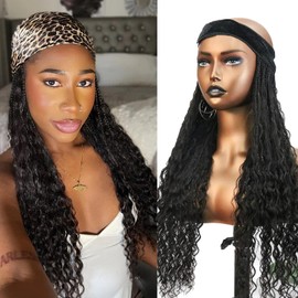 Human Hair Braids Band Extension Human Hair Boho BraidBand Headband Hair without Baseball Cap Synthetic Braids with Human Hair Curly Natural Color For Black Women