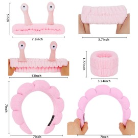 AMCAMI 6 PCS Sponge Spa and Wristband Set Skincare Headbands for Women Headband for Washing Face Puffy Makeup Headband Cute Makeup Headband Headbands for Makeup（Pink）