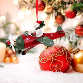 NOLITOY Christmas Santa on Airplane Ornament Santa Claus Driving Plane Hanging Pendant Santa Flying Plane Decor for Christmas Xmas Holiday Party Favor