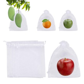 M METERXITY 100 Pcs Fruit Protection Bags - 6x8 Inch Fruit Netting Bags Fruit Cover Mesh Bag with Drawstring Netting Barrier Bags Apply to Fruit/Flower(White)