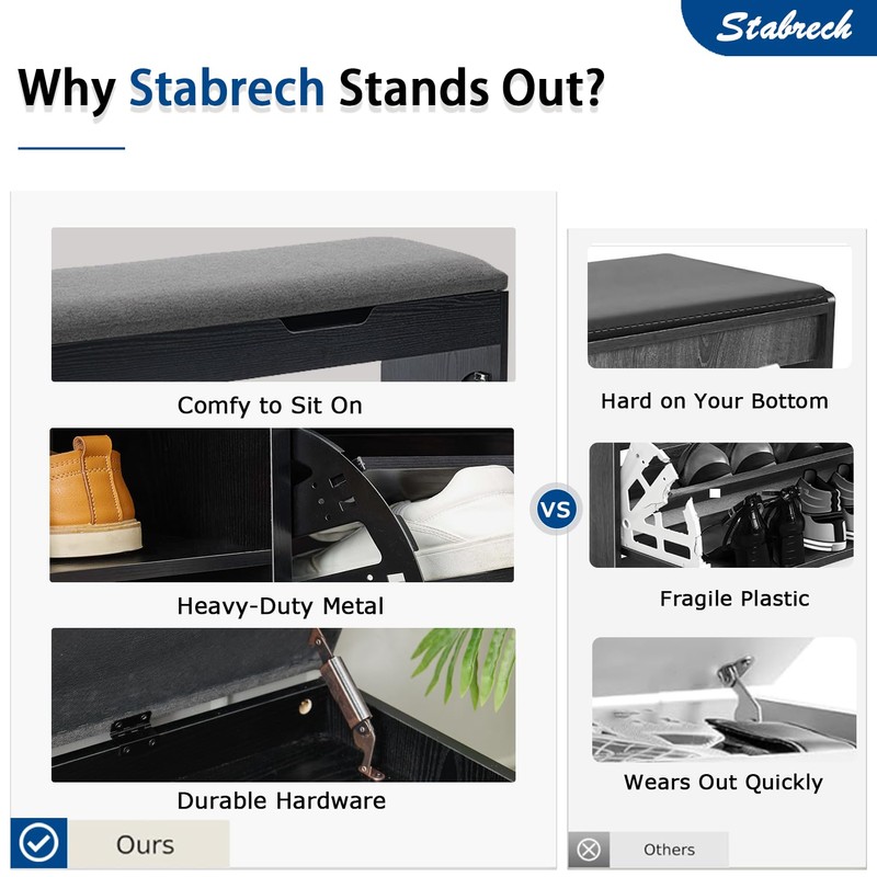Stabrech Shoe Storage Bench with Flip Drawer, Shoe Rack with