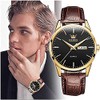 OLEVS Men Watch Brown Leather Strap Large Black Face Analog