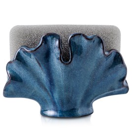 Uiddo Ceramic Sponge Holder,Sponge Holder for Kitchen Sink,Compact Sink Caddy Organizer-Scouring Pad and Dish Sponge Holders,Farmhouse Kitchens Decor Cute Kitchen Gadgets Accessories(Blue)