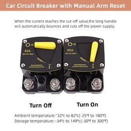 Circuit Breaker 50-300A Car Fuse Circuit Breaker, Manual Reset Fuse, 12-48V DC Automatic Fuse Switch for Motor Car Marine Boat Bike Stereo Audio (80A)