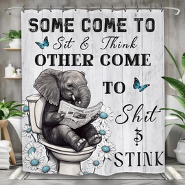 Yookeb Funny Elephant Bathroom Shower Curtain 60W by 71H Inch Animal Hilarious Farmhouse Rustic Country Daisy Interesting Polyester Fabric 12 Plastic Hooks Waterproof Decor