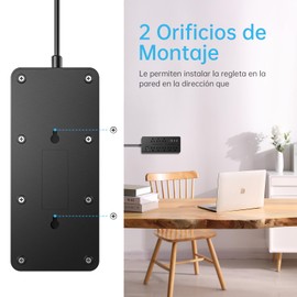 invens Extension Enchufe Regleta de 1,2 m, 8 AC, 3 Puertos de Carga USB, (5 V / 2 A), 1 Puerto Type-C, Conector múltiple, Enchufe con Toma de Corriente, Regleta para el hogar, Oficina, Dormitorio