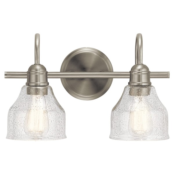 Kichler Avery 14.75" Vanity Bath Light In Brushed Nickel, Vintage 2-Light Bathroom Wall Mount Fixture with Clear Seeded Glass, (14.75" W x 9.25" H), 45972NI