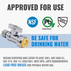 Straight Stop Valve, 6-Pack SUNGATOR Straight Water Shut Off Valve 1/2 x 3/8 Inch Compression, Toilet Water Shutoff, 1/4 Turn, No Lead Brass Push-to-Connect Plumbing Fittings for PEX Pipe, Copper,CPVC
