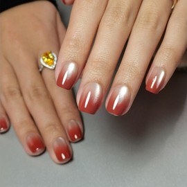 Gradient Press On Nails Square, Cat Eye Short Fake Nails with Glue, Stick On Nails in 16 Sizes - Glue On Nails for Women 32 Pcs