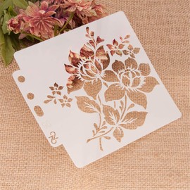 Lottoy Flower DIY hollow out design PET plastic stencil, perfect for textile design, wall design, windows, paper, scrapbooking, children's crafts, 13 x 14 cm / 5.12 x 5.51 inches.