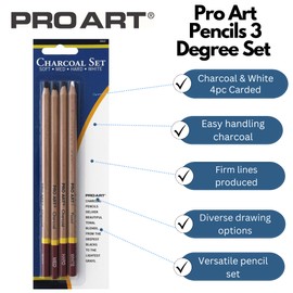 Pro Art 3 Degree Pencil Set Charcoal & White 4pc Carded