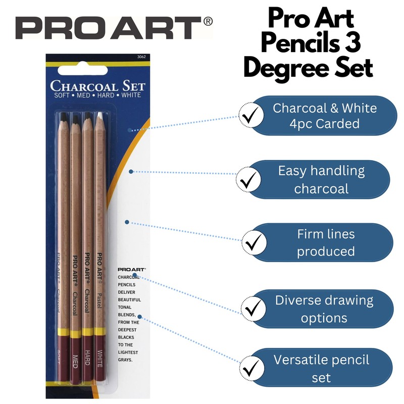 Pro Art 3 Degree Pencil Set Charcoal & White 4pc