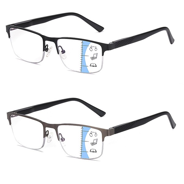 Missfive 2 Pack Mens Quality Progressive Multifocus Reading Glasses Blue