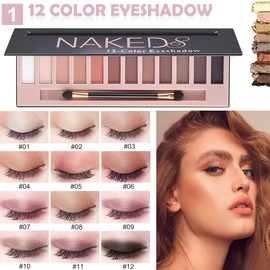 Qiong All in One Makeup Kit Full 12 Colors Naked Eyeshadow,2 Color Compact Powder,Liquid Foundation,Lipsticks, Blush,Eyebrow Soap,Winged Eyeliner Stamp,Makeup Gift Set for Women, Teens & Girls(Naked)