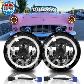 QULOOX 7 Inch Round LED Headlight DRL For Ford Thunderbird 1955-1958 Deluxe 1939-1951