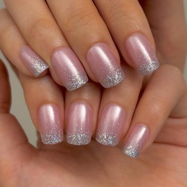 Curvlife 30pcs Short Press On Nails, Shining Stick on Fake Nails Design Glossy Acrylic Nails Tips Glue on Nails For Women False Nail Kit With Nail Glue