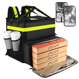 Food Delivery Bag,Large Insulated Backpack for Doordash/Uber Eeats, Expandable Cooler Bags for Bike/Motorcycle with Reflective Strip and Cup Holders,Reusable Pizza Food Delivery Bag with Hand Straps